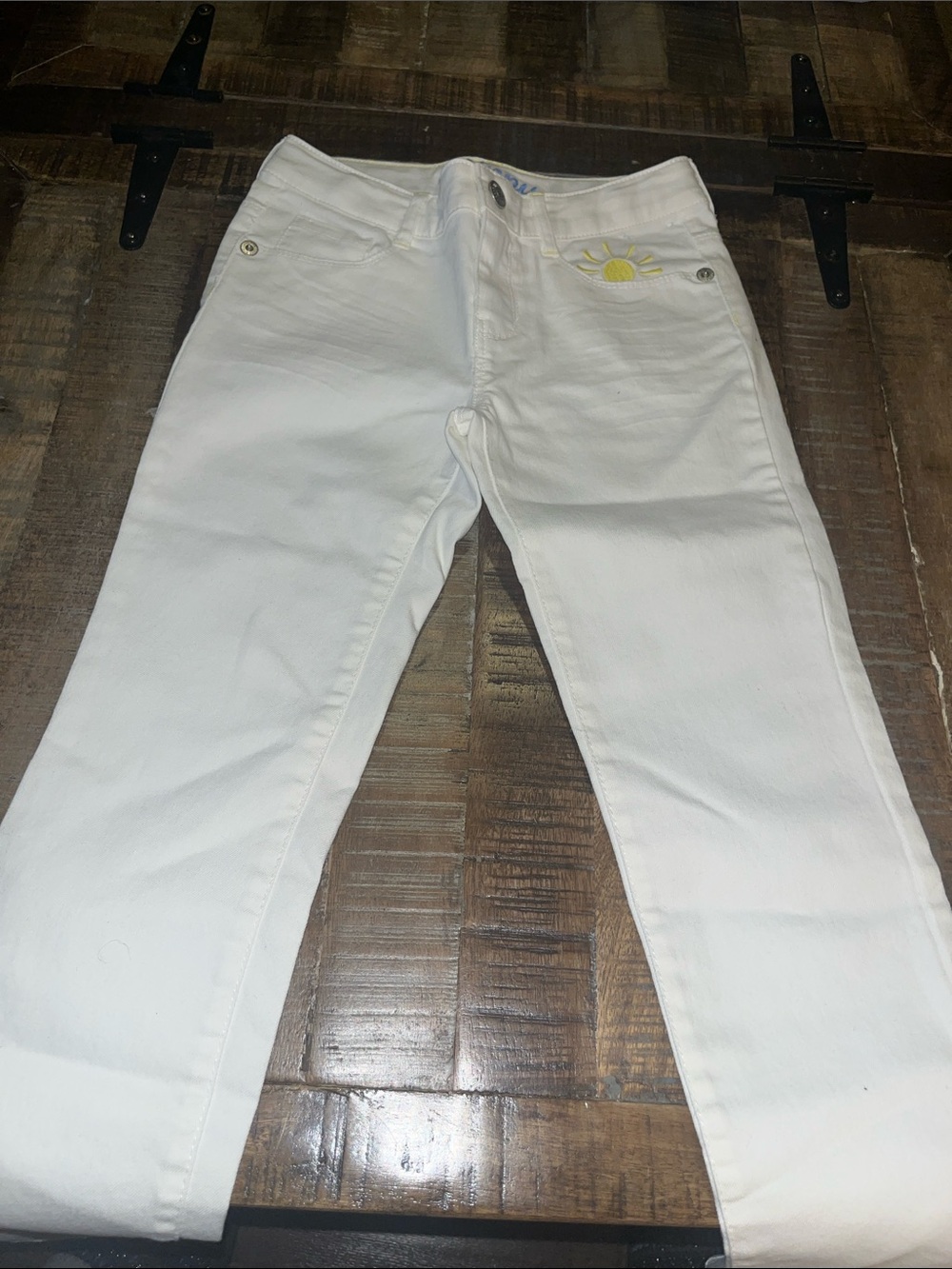 Gymboree White Slim Straight Jeans with Yellow Sun Accent